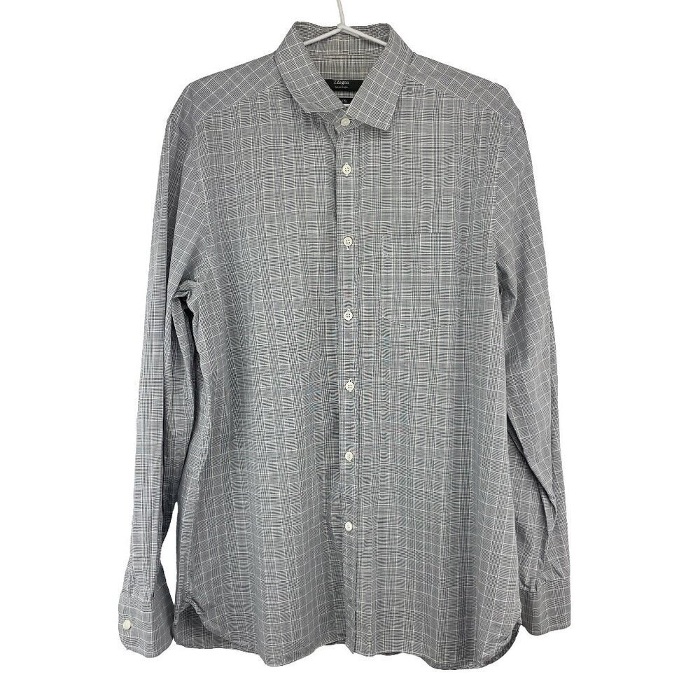Z ZEGNA Silver Line‎ Drop 8 Fit Checked  100% Cotton Slim Fit Sz 43/17 XL